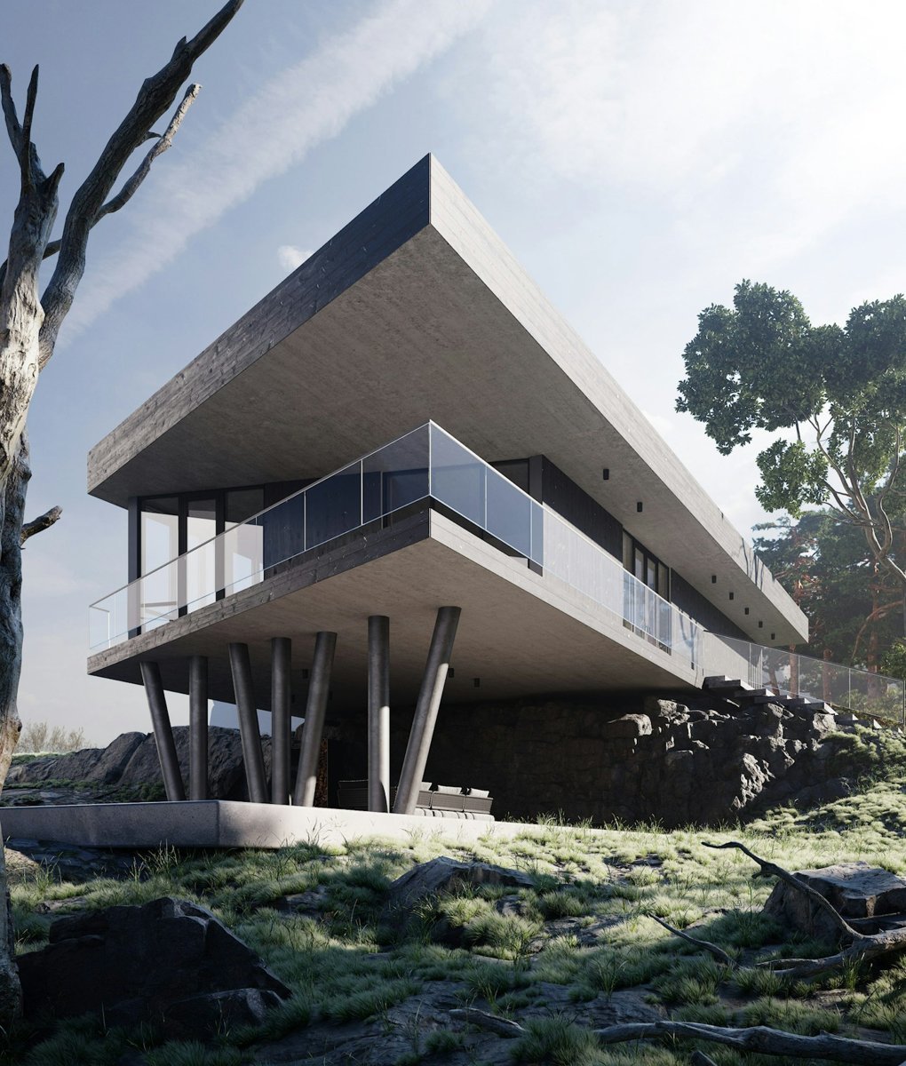 Modern home illustration used in the property concept